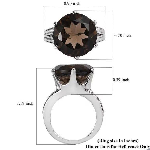 Faceted Brazilian Smoky Quartz 12.10 ctw Solitaire Ring Size 7 New - Picture 6 of 6